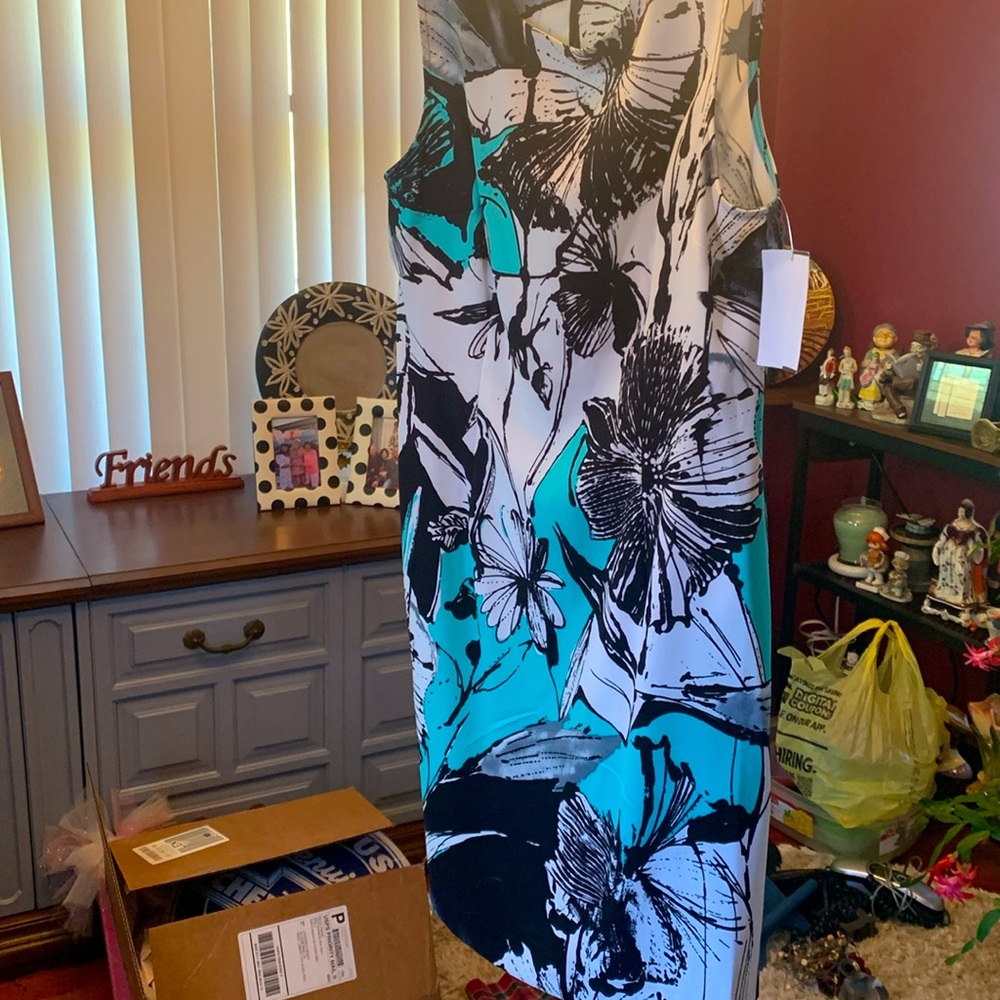 Beautiful White Ladies Dress.  With multi colors of blue